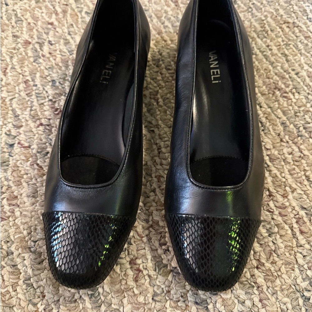 Vaneli Black Flats with Snakeskin Detail